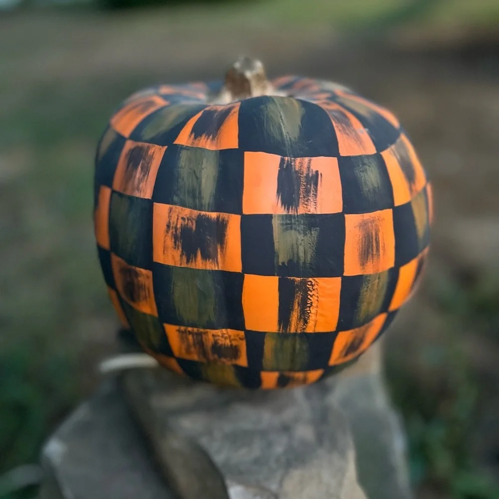 Orange and Black Checker Jack-O'-Lantern thick foam Lantern Hand painted